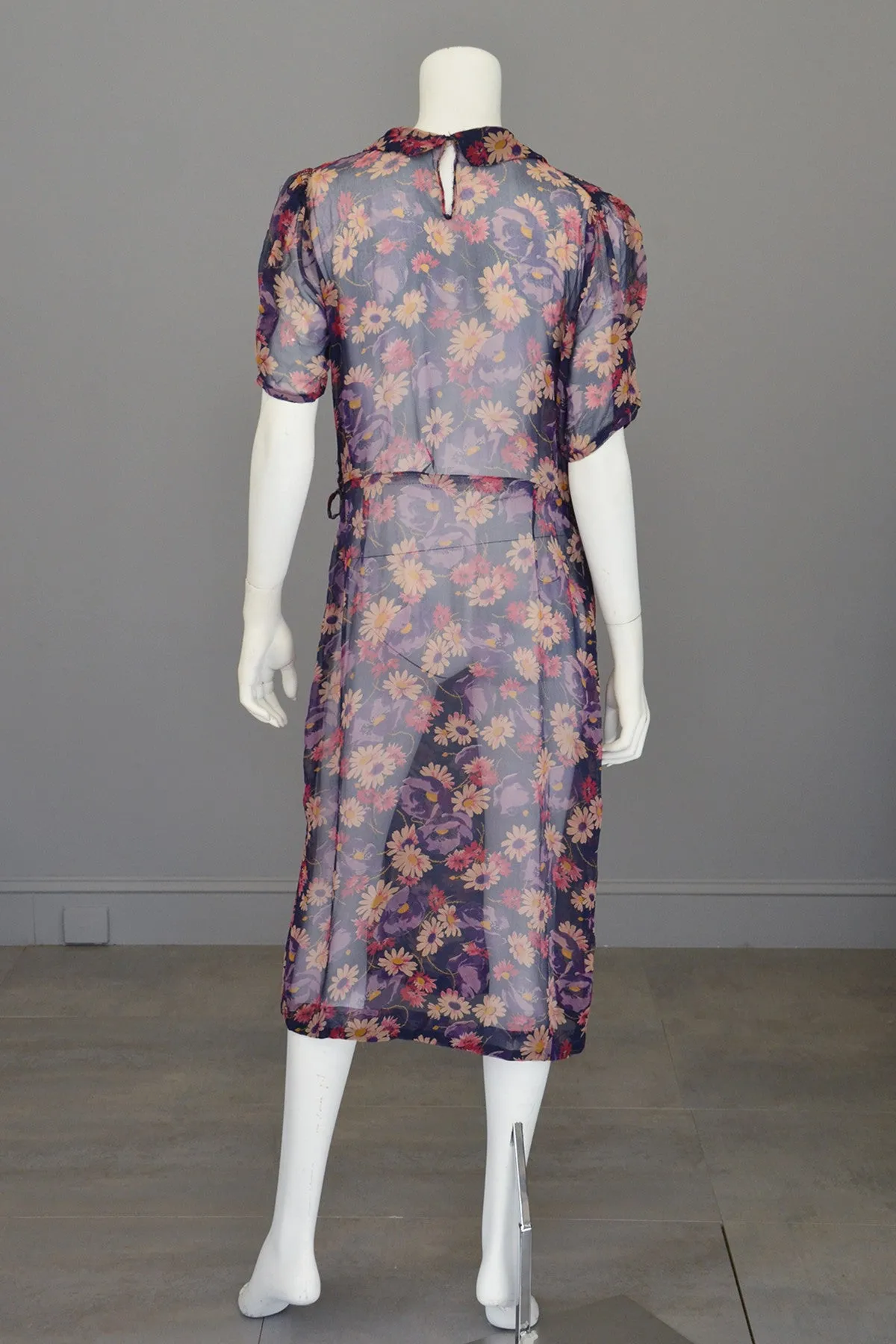 1930s Sheer Crepe Floral Print Darling Dress