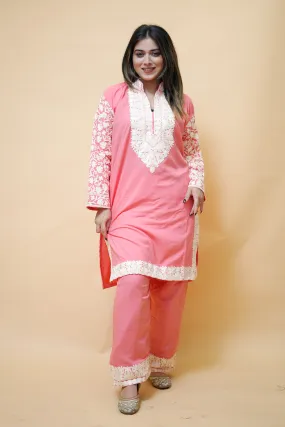 Aari Work Stitched  Salwar Kameez With  Heavy Neckline and Sleeves Jaal Pattern.