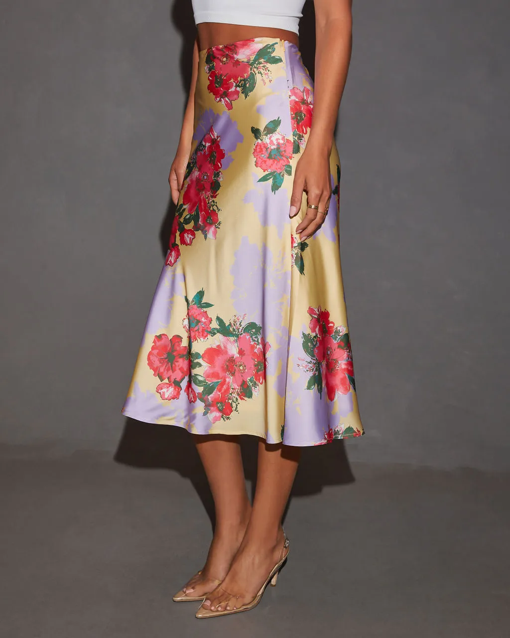 Annalise Floral Print Satin Midi Skirt