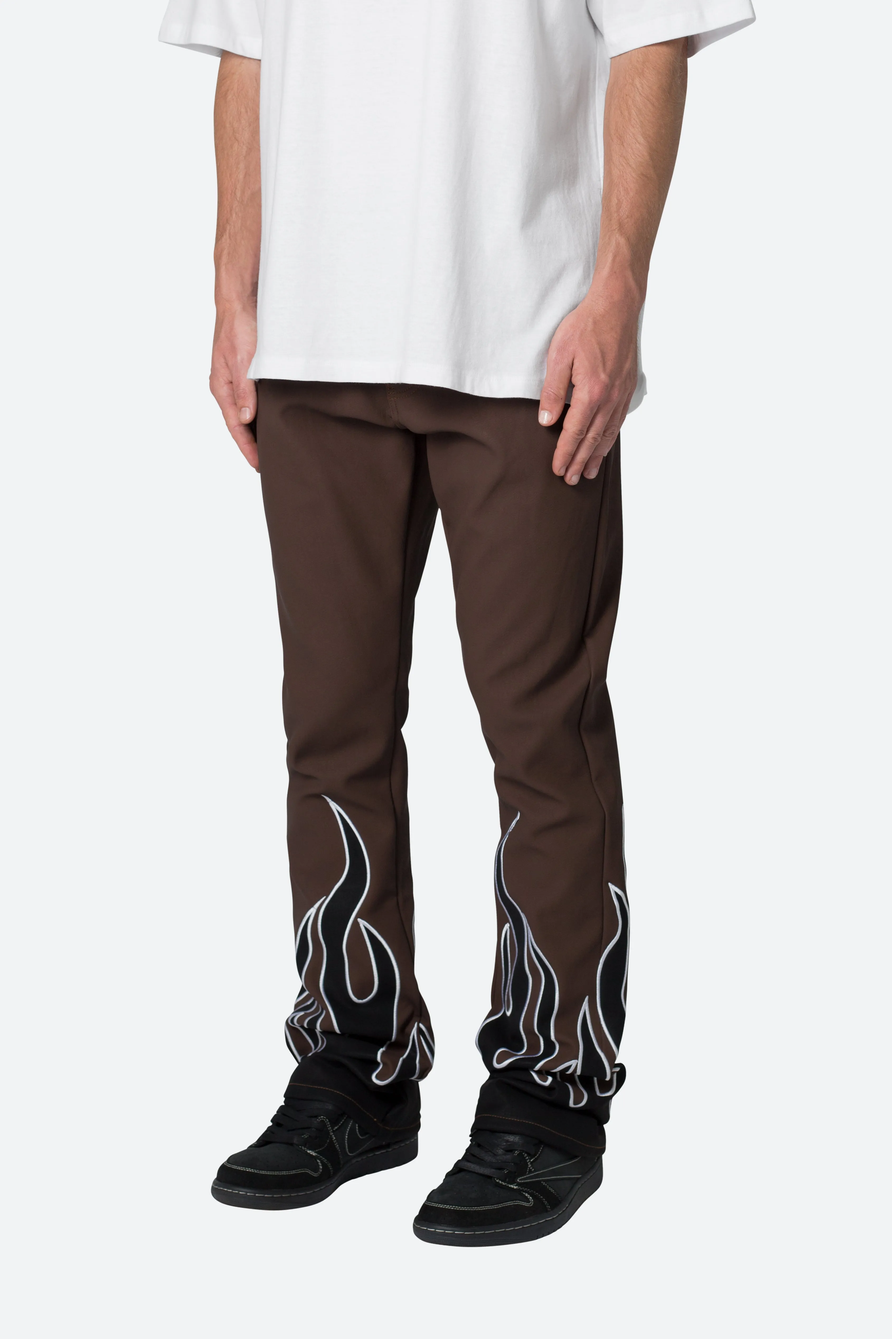 B517 Leather Flare Flame Pants - Brown/Black