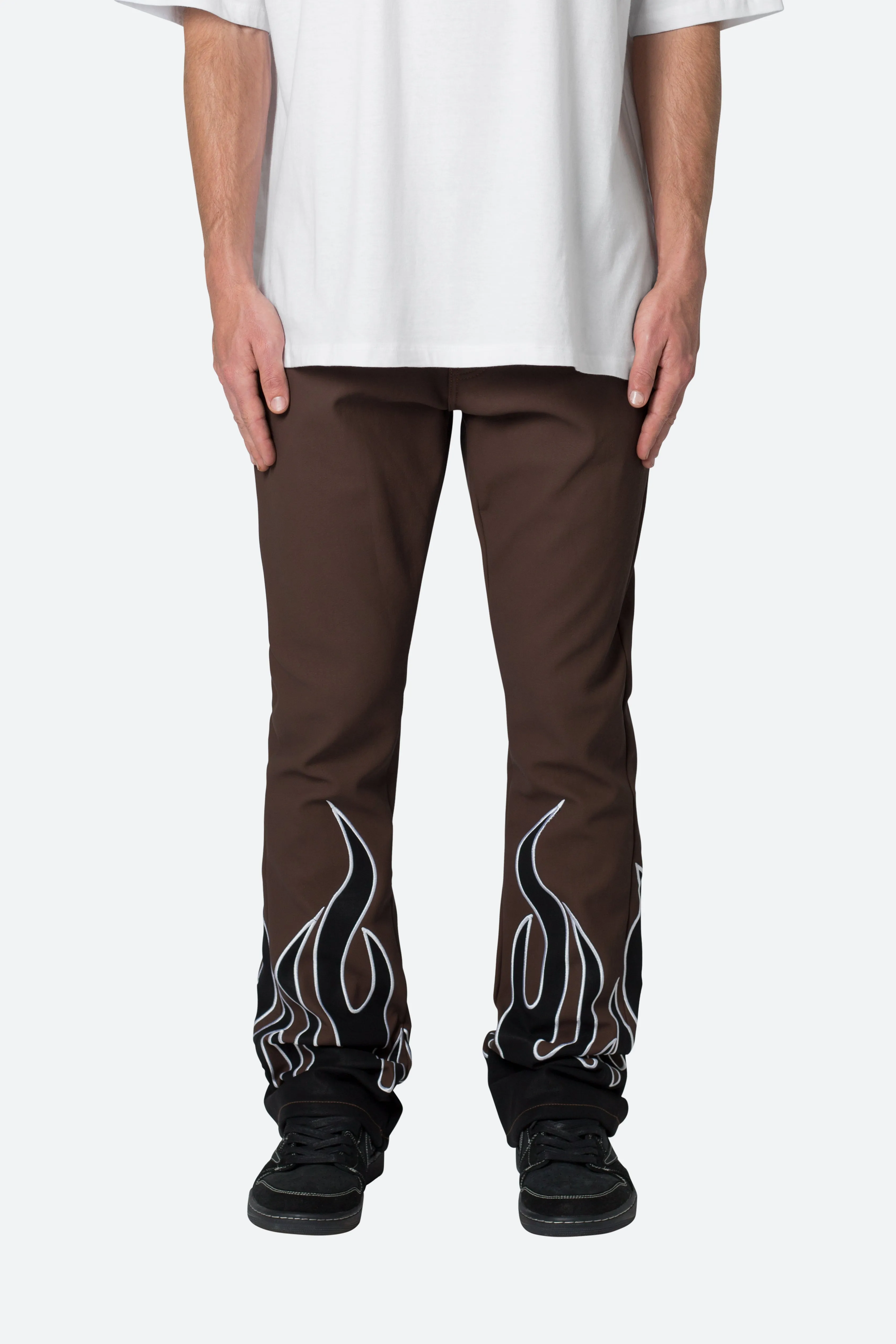 B517 Leather Flare Flame Pants - Brown/Black