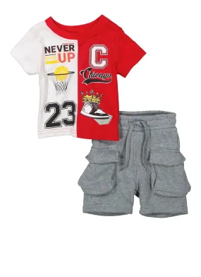 Baby Boys 0-9M Never Give Up Color Block Graphic Tee and Cargo Shorts