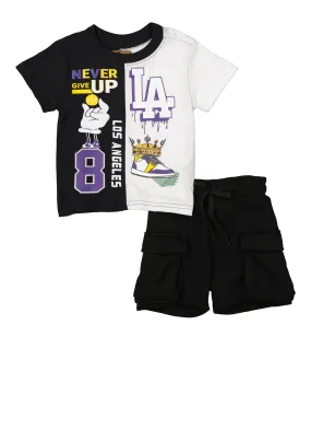 Baby Boys 12-24M Never Give Up Color Block Graphic Tee and Cargo Shorts