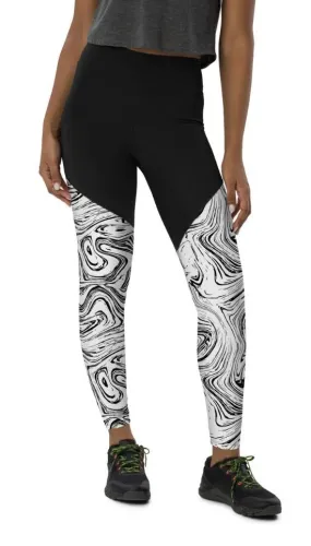 Black & White Marble Compression Leggings