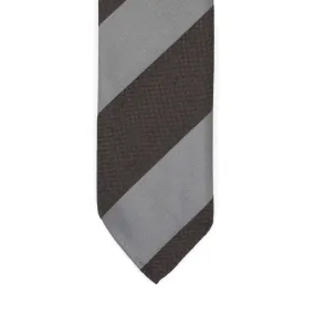 Block stripe silk tie in brown and grey