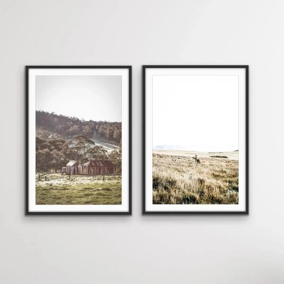 Blue Mountains and Kangaroo Wild - Two Piece Photographic Art Print Set Diptych