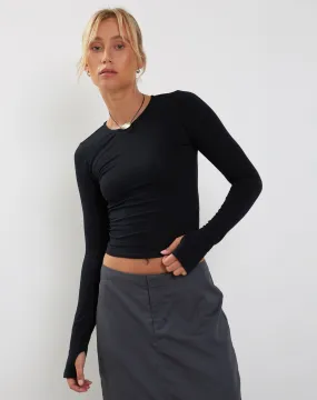 Bouse Long Sleeve Thumbhole Top in Black