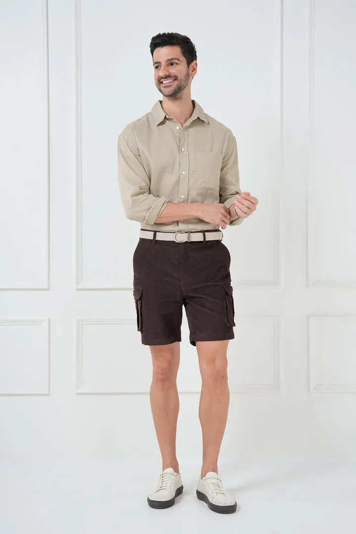 Coffee Brown Corduroy Stretch Cargo Shorts