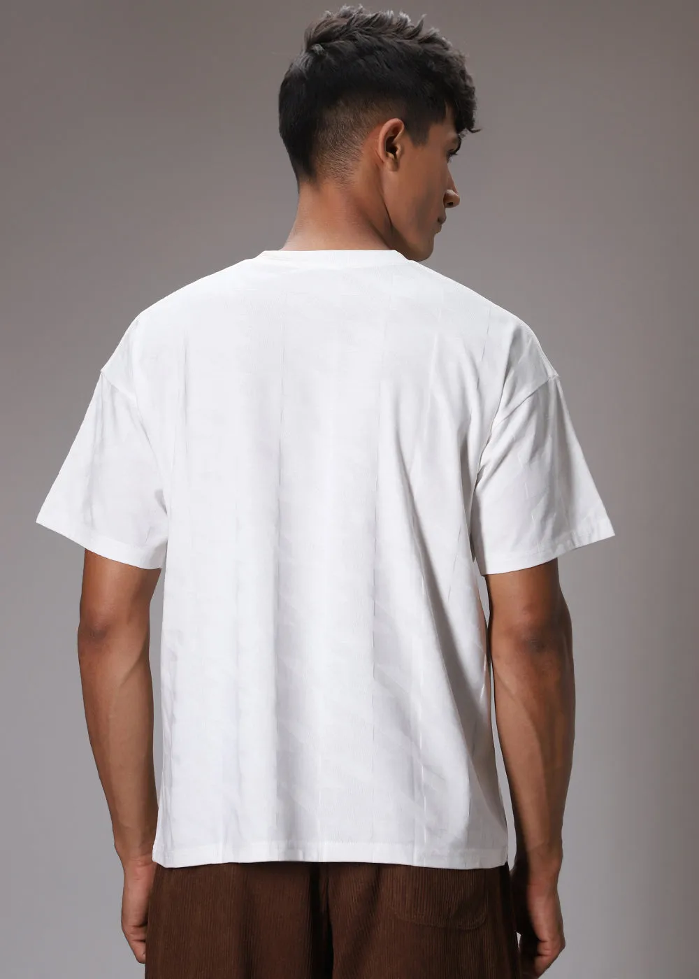 Herringbone Pattern Oversized White T-Shirt