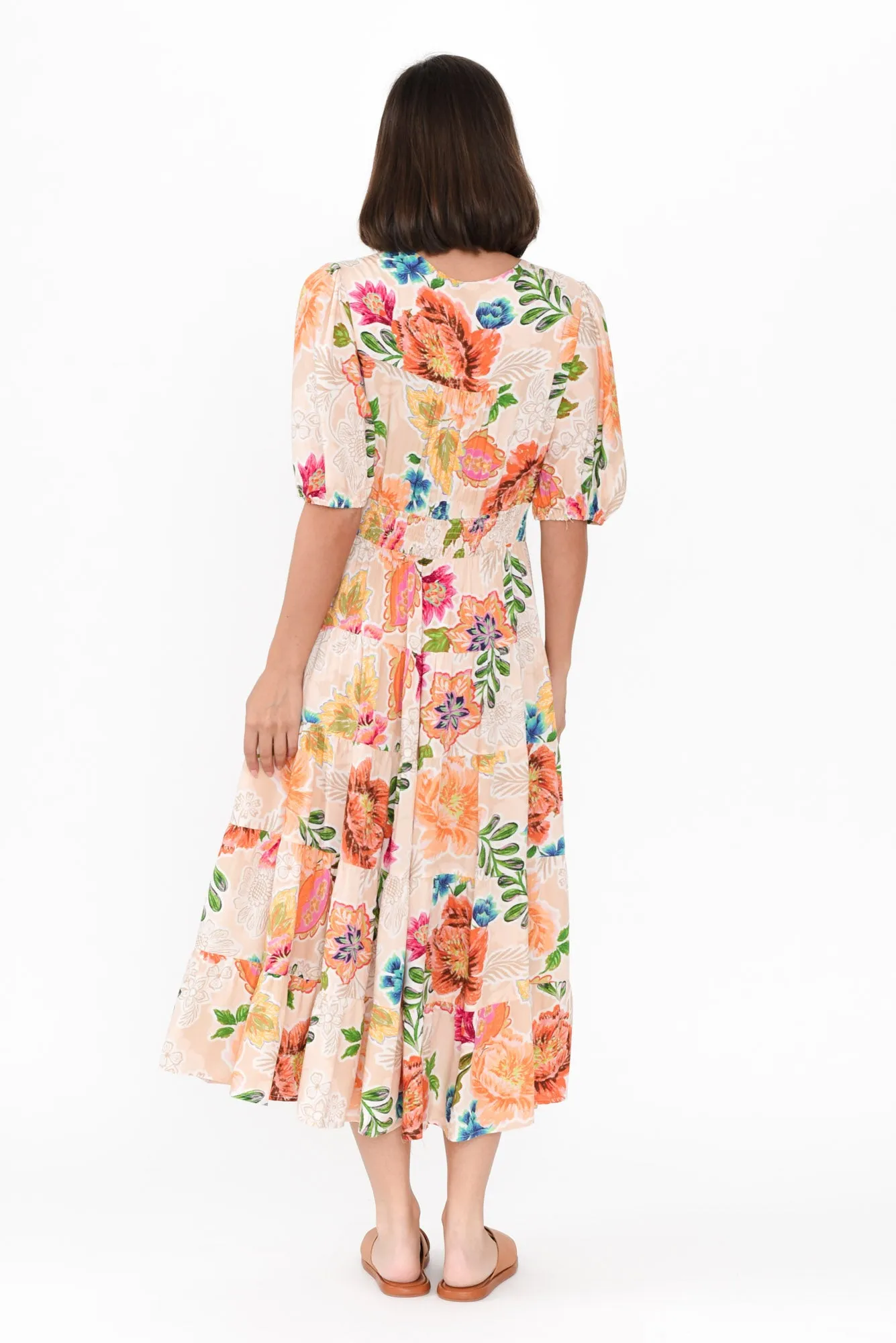 Kia Cream Floral Tiered Dress