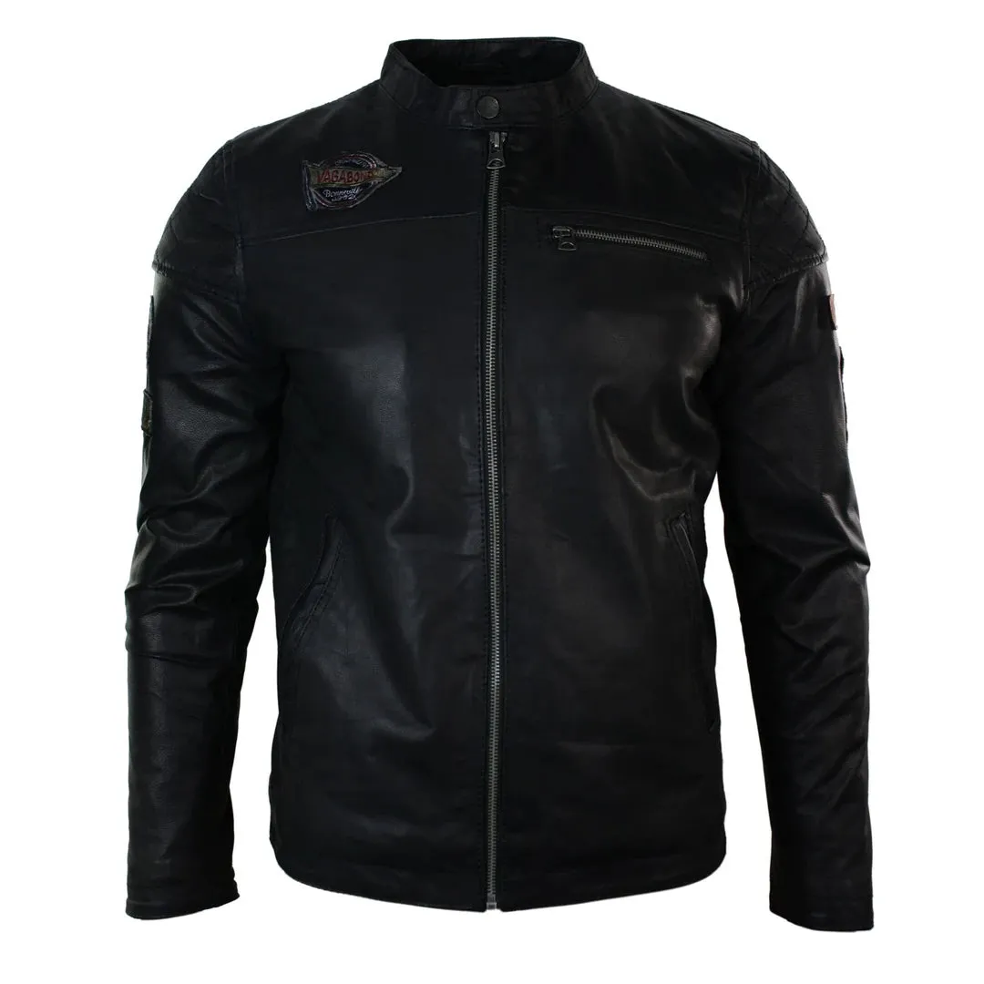 Men's Black Leather Biker Jacket Badges