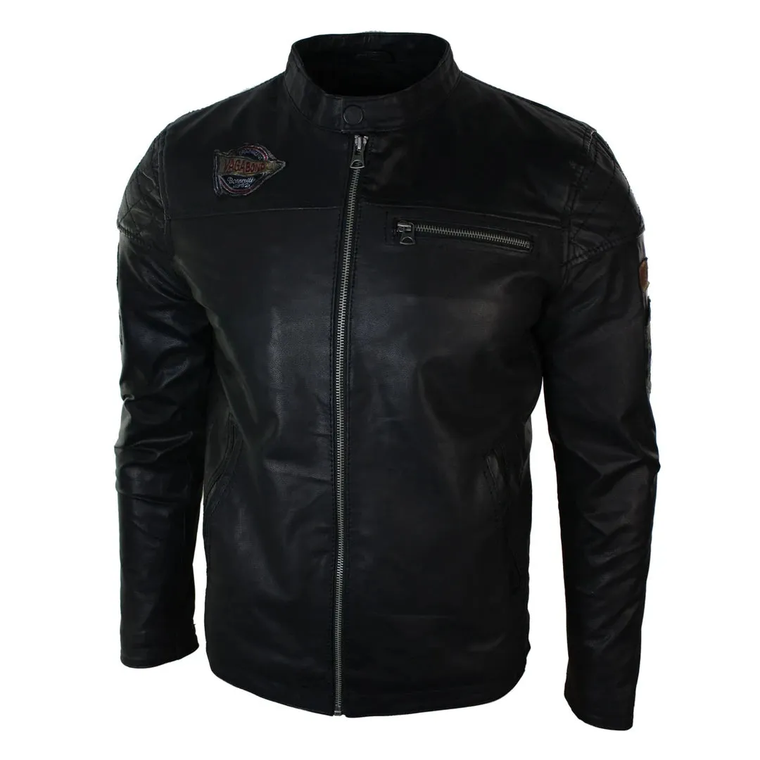 Men's Black Leather Biker Jacket Badges