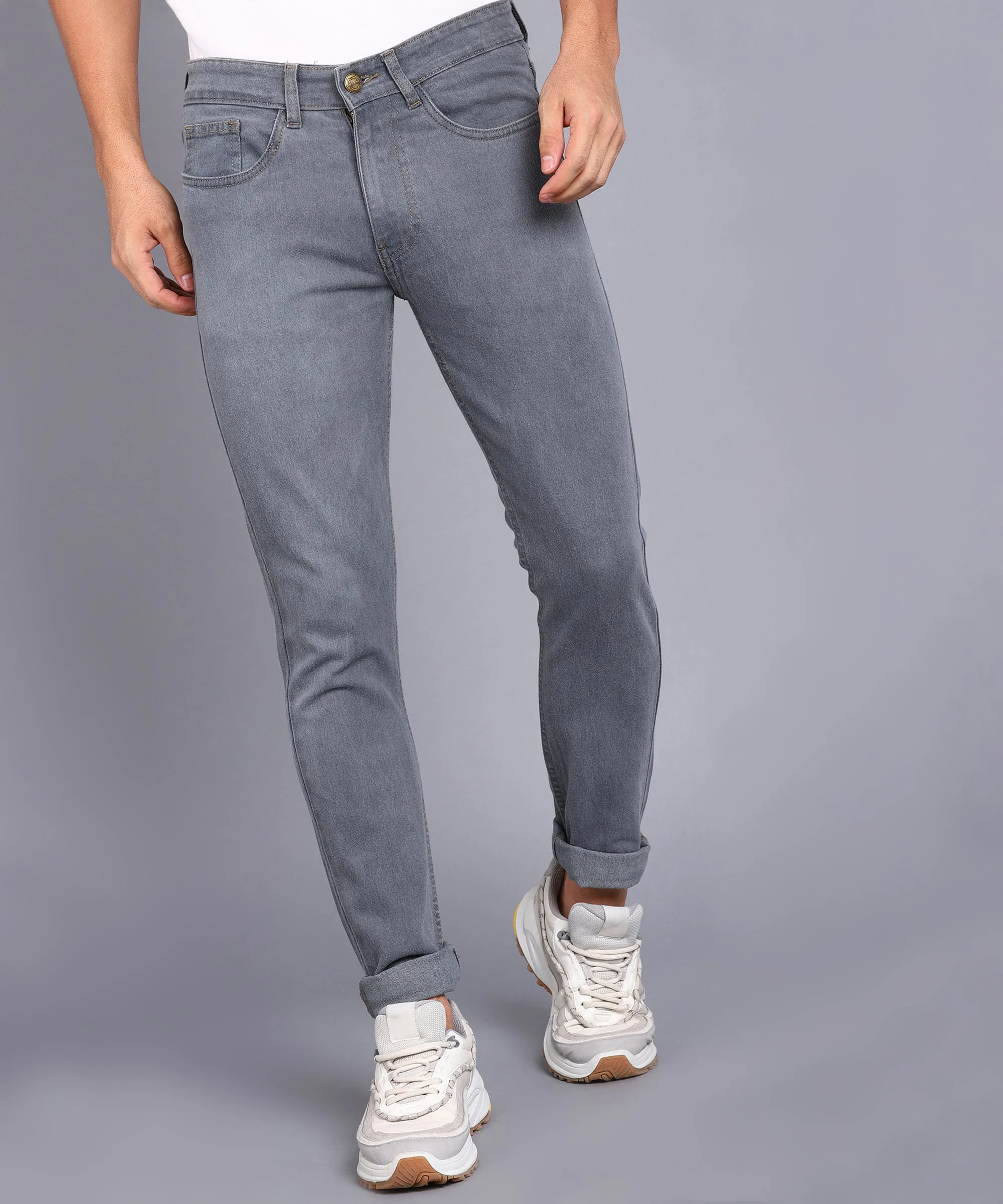 Men's Light Grey Slim Fit Stretchable Jeans