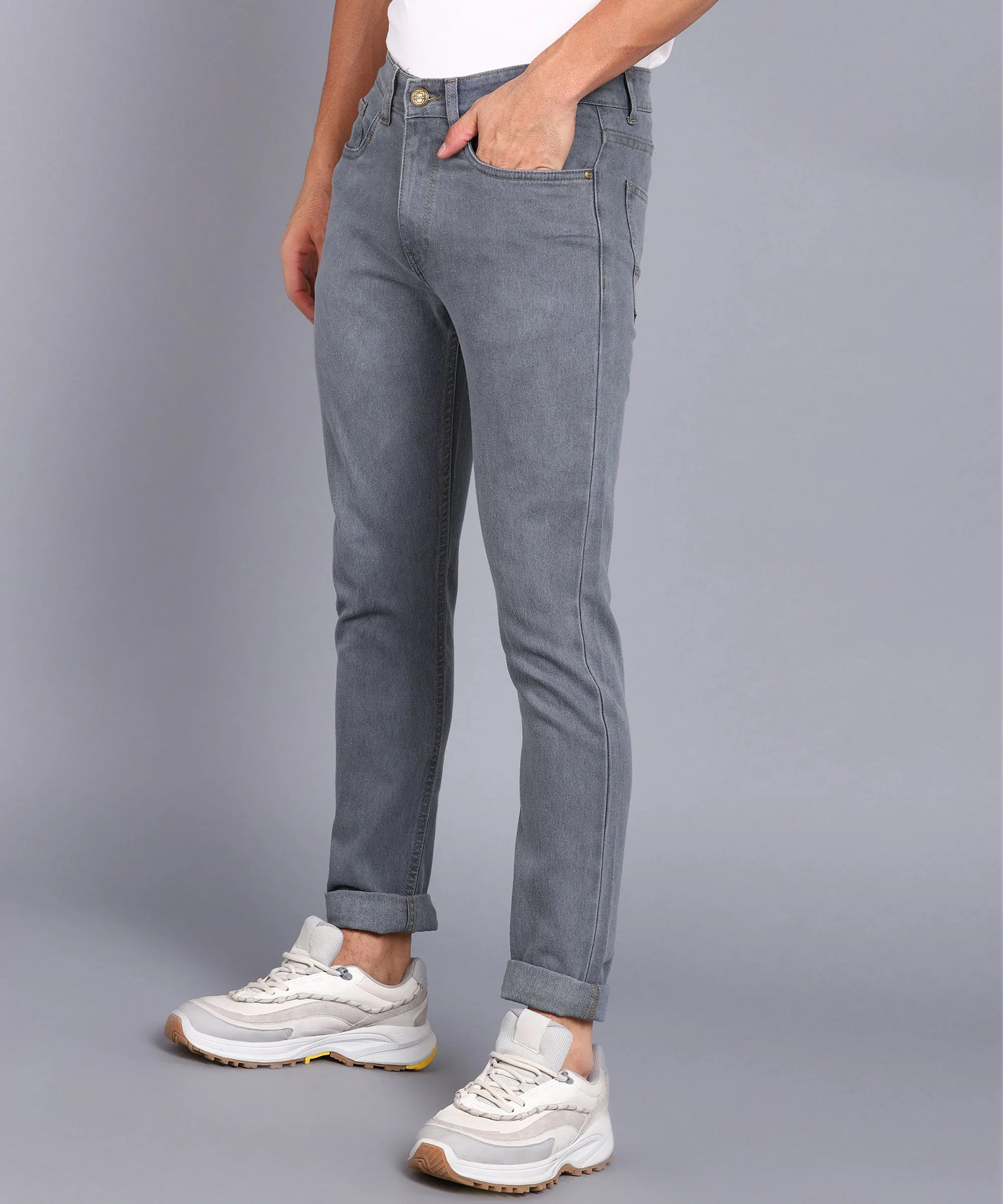 Men's Light Grey Slim Fit Stretchable Jeans