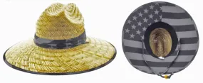 Natural and Neutral Hats Adult USA Band, Flag Under Brim Design Rush Straw Lifeguard Hat, Black