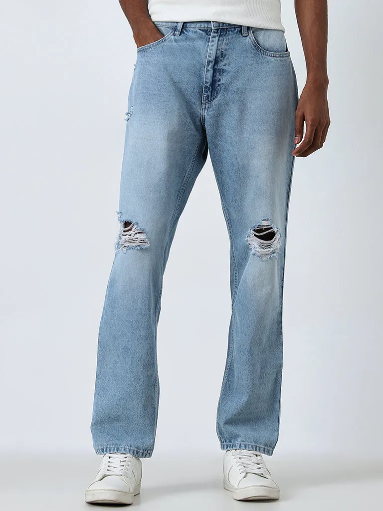 Nuon Blue Ripped Relaxed - Fit Mid - Rise Jeans