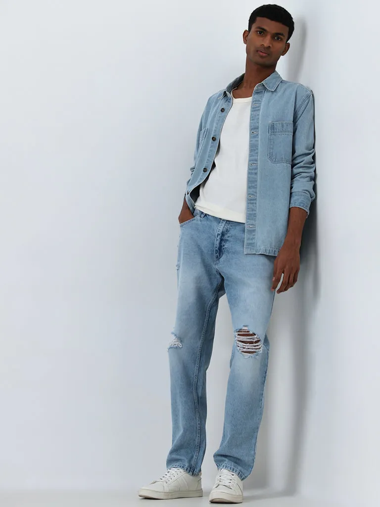 Nuon Blue Ripped Relaxed - Fit Mid - Rise Jeans