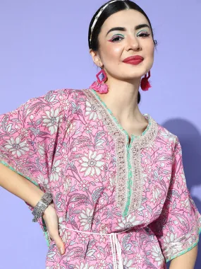 Pink Gota Work Kaftan Sharara Set