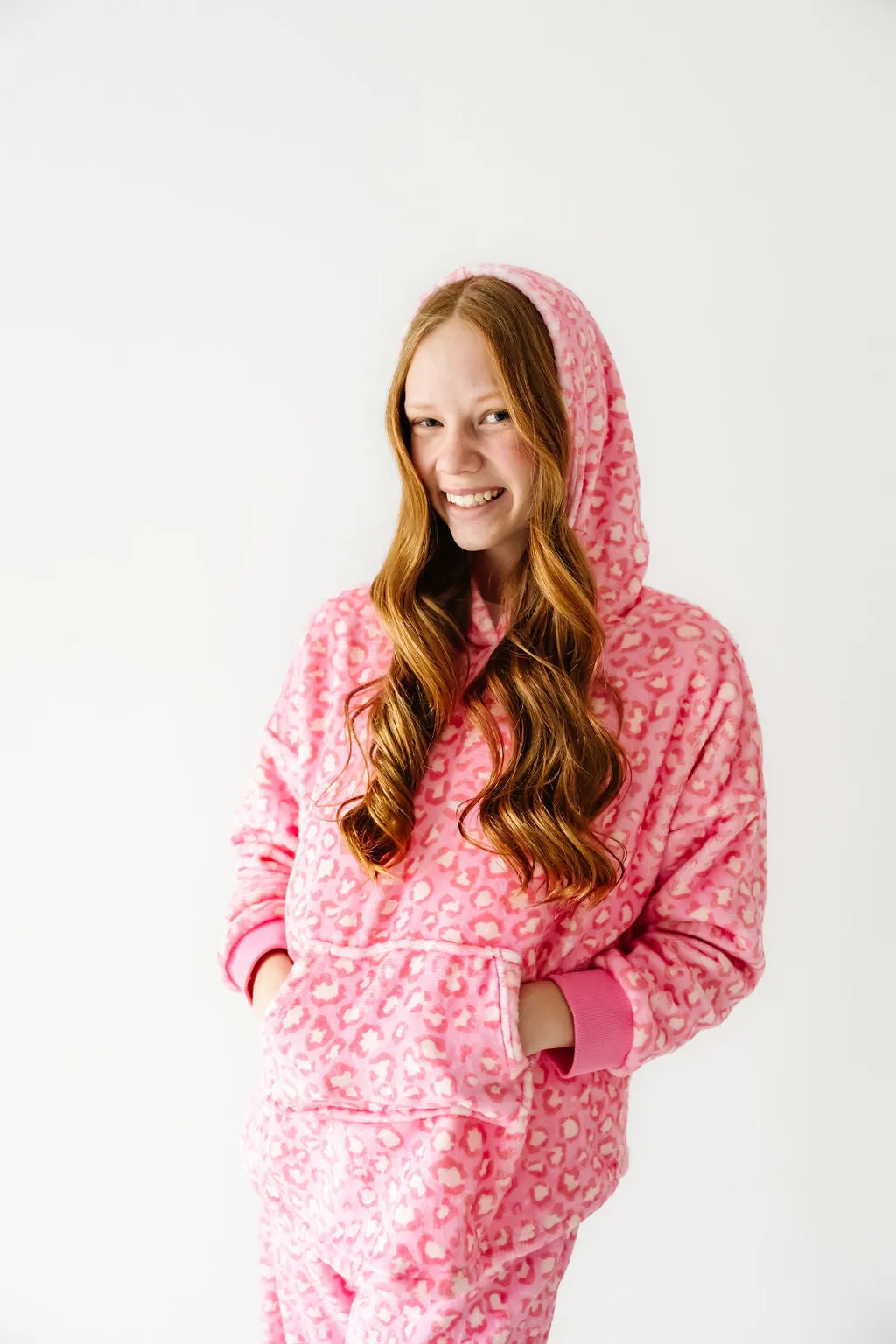 Plush Oversized Hoody - Pink Leopard