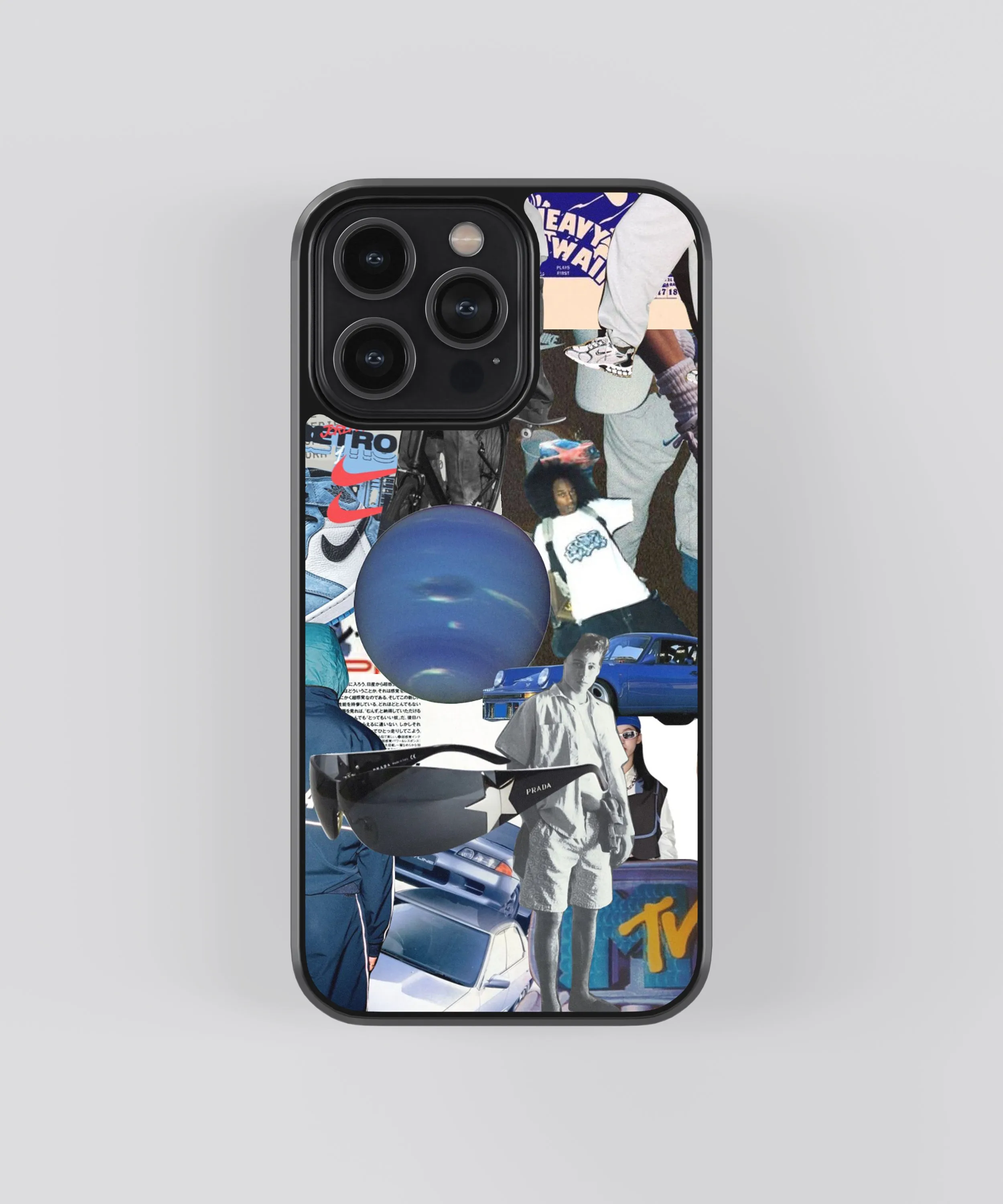 Retro Blue Y2K Glass Phone Case Cover