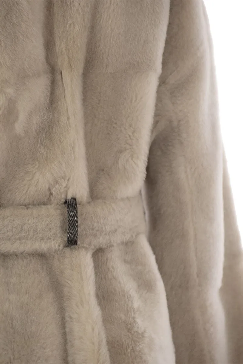 REVERSIBLE SHEARLING COAT WITH SHINY DETAILING