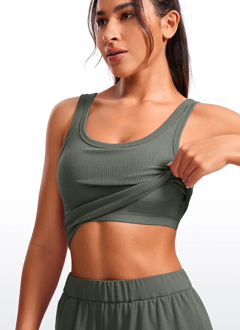 Ribbed U Neck Build-in Bra Tanks