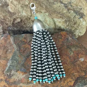 Sterling Silver Beaded Tassel Pendant w/ Turquoise