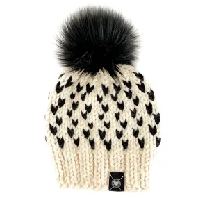 Tiny Hearts Faux Fur Pom-Pom Beanie in Negative Space Baby/Youth