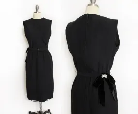 Vintage 1960s Dress Black Crepe Sleeveless Cocktail 60s Small S