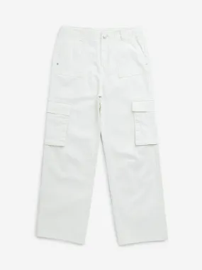 Y&F Kids Off-White Cargo-Style Mid-Rise Trousers