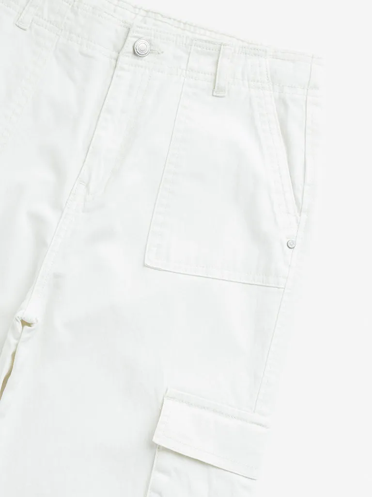 Y&F Kids Off-White Cargo-Style Mid-Rise Trousers