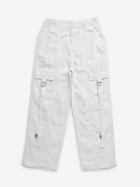 Y&F Kids White Cargo-Style High-Rise Cotton Trousers